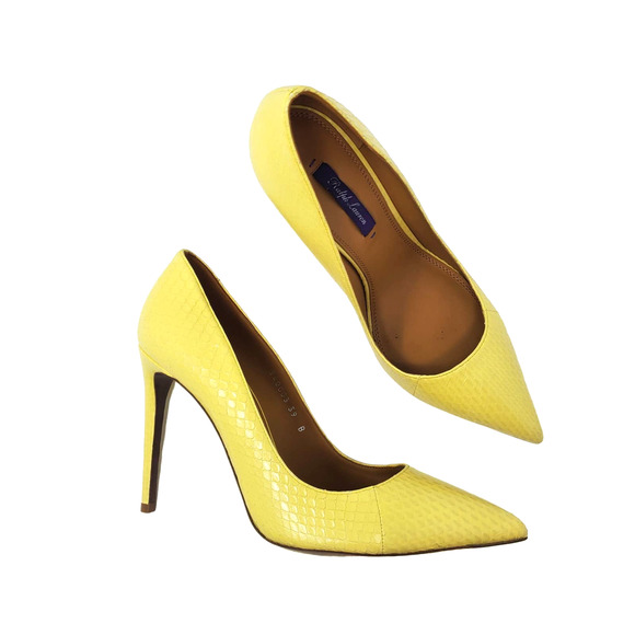 Ralph Lauren Shoes - Ralph Lauren Purple Label Celia Embossed Calfskin Leather Pumps Yellow 39B/US9